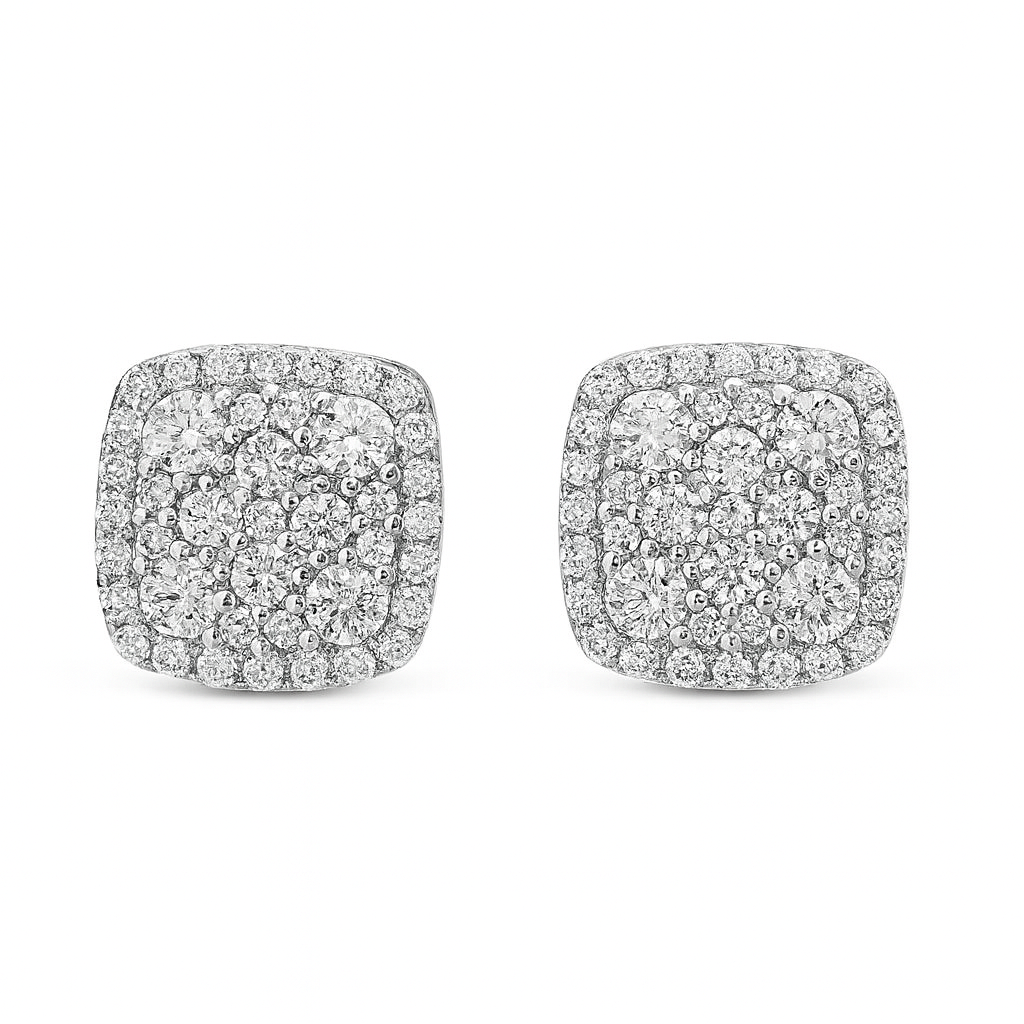 CUSHION PAVE CLUSTER STUD EARRING