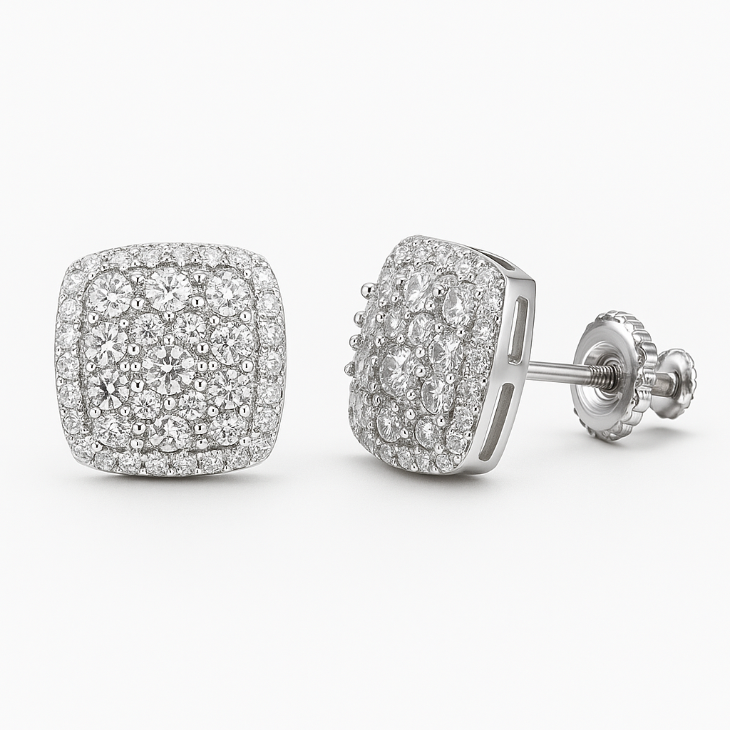 CUSHION PAVE CLUSTER STUD EARRING