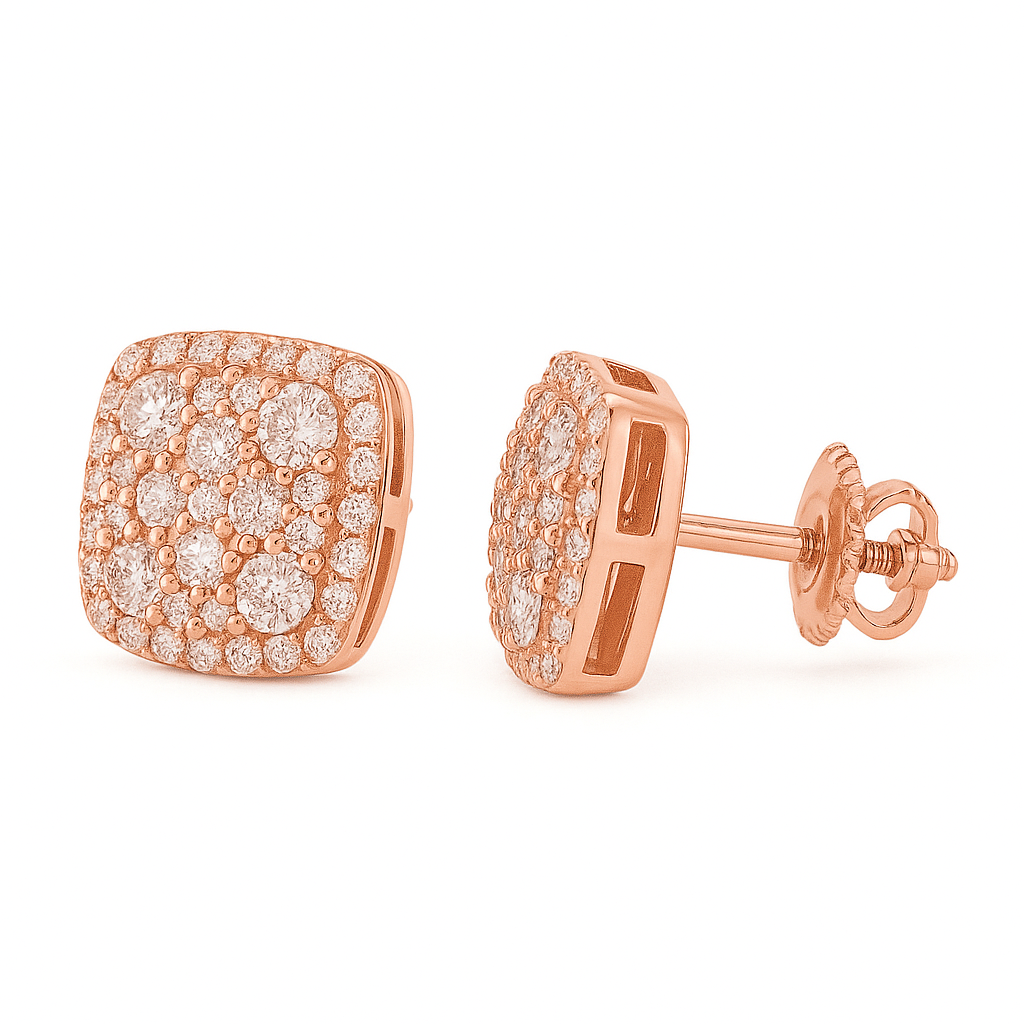 CUSHION PAVE CLUSTER STUD EARRING